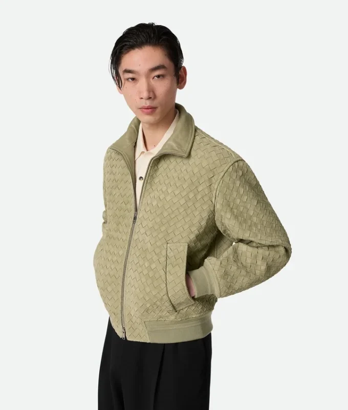 Blouson i Intrecciato-mönstrat mocka Blouson i Intrecciato-mönstrat mocka