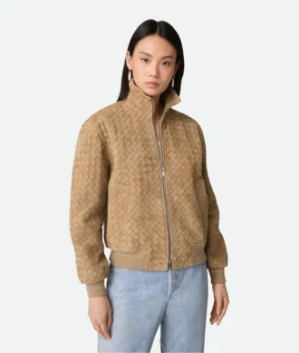 Intrecciato-blouson i mocka