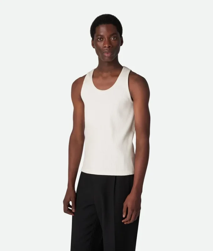 Tanktop i kompakt bomullsribbstickad jersey Tanktop i kompakt bomullsribbstickad jersey