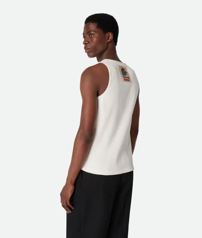 Tanktop i kompakt bomullsribbstickad jersey Tanktop i kompakt bomullsribbstickad jersey
