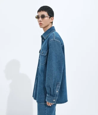 Över skjorta i medium indigoblå denim
