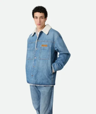 Vintage-jacka i indigo-denim och fårskinn