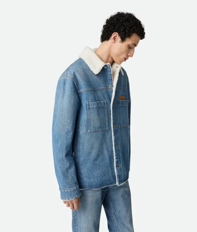 Vintage-jacka i indigo-denim och fårskinn Vintage-jacka i indigo-denim och fårskinn