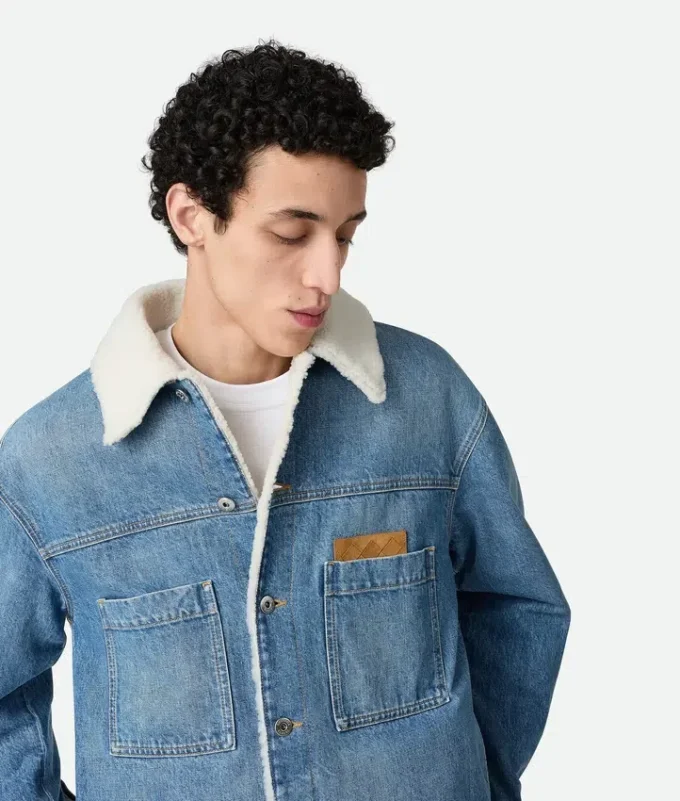 Vintage-jacka i indigo-denim och fårskinn Vintage-jacka i indigo-denim och fårskinn